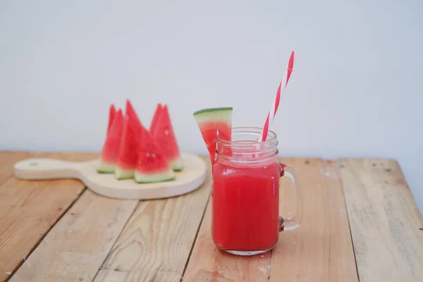 Wassermelonen Smoothie Glas Mit Strohhalmen Als Hintergrund — Stockfoto