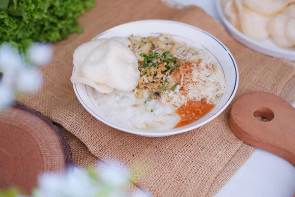 stock image Rice porridge with chicken, indonesian style food