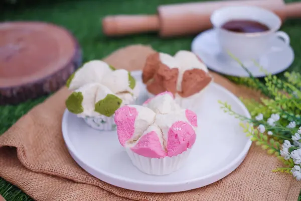 Stock image Bolu kukus is an Indonesian traditional sponge cupcake