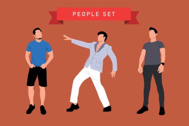 İnsanlar hazır. Düz bir şekilde vektör illüstrasyonu. Sıradan giyinen erkekler..