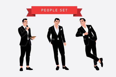 Takım elbiseli iş adamı karakteri. Düz tasarım tarzında vektör illüstrasyonu.