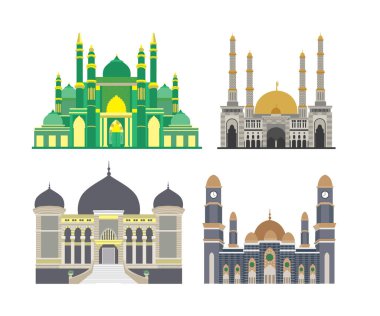 Din binaları vektör çizimleri. İslami cami mimari nesneleri 