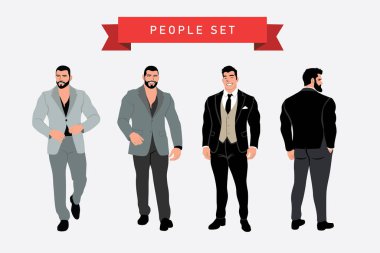 Takım elbiseli adamlar. Düz biçimli vektör illüstrasyonu.