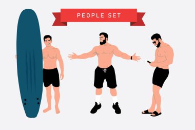 Plaj adamının vektör çizimi. Düz biçim.