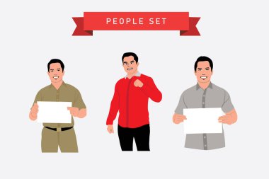 Elinde boş kağıt olan insanlar. Düz biçimli vektör illüstrasyonu.