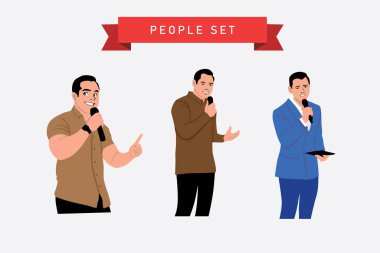 Tören Ustası. Bir dizi düz vektör çizimleri. Mikrofonlu adam..