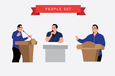 Podyum, tribün ve politikacı. Düz biçimli vektör illüstrasyonu