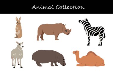 Beyaz arka planda izole edilmiş hayvan koleksiyonu. Düz biçim vektör illüstrasyonu.
