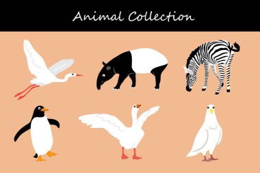 Hayvanların koleksiyonu renk arkaplanında izole edildi. Düz biçim vektör illüstrasyonu.