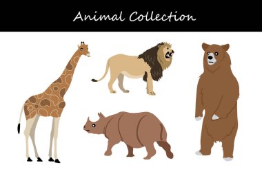 Hayvan koleksiyonu. Düz biçim vektör illüstrasyonu.