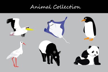 Hayvan koleksiyonu. Düz biçim vektör illüstrasyonu.