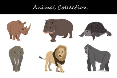 Hayvan koleksiyonu. Düz biçim vektör illüstrasyonu.