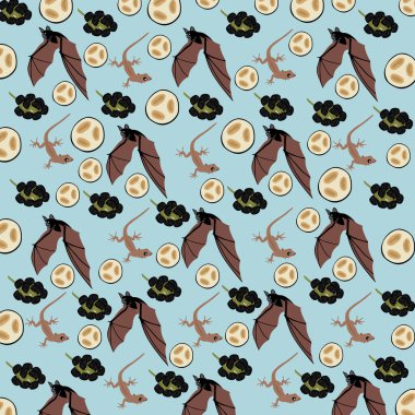 Gecko, arkaplan olarak meyve ile yarasa