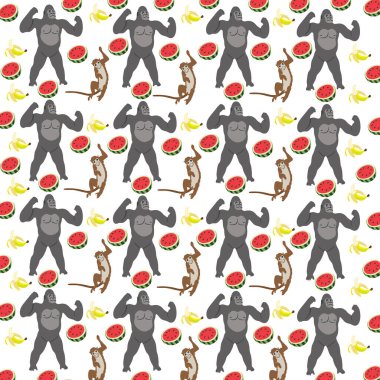 gorilla, monkey with fruit as a pattern background clipart