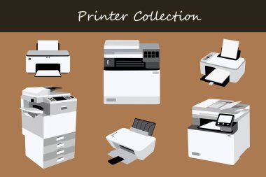 Farklı pozlarda yazıcı koleksiyonu. Vektör illüstrasyonu.