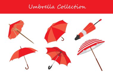 umbrella collection in different poses. Vector illustration. clipart