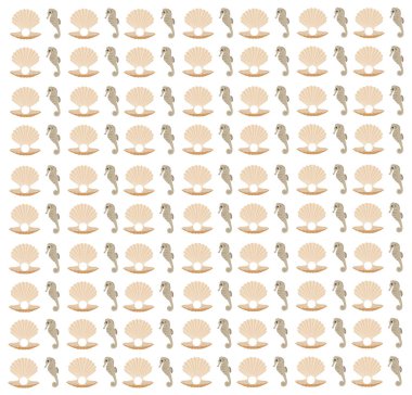 İnci istiridye ve deniz atları örnek bir arka plan olarak