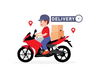 Cheerful Delivery Boy with motorbike clipart