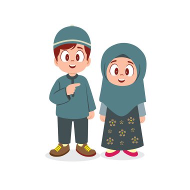 Geleneksel İslami kıyafetler giymiş genç bir oğlan ve kız.