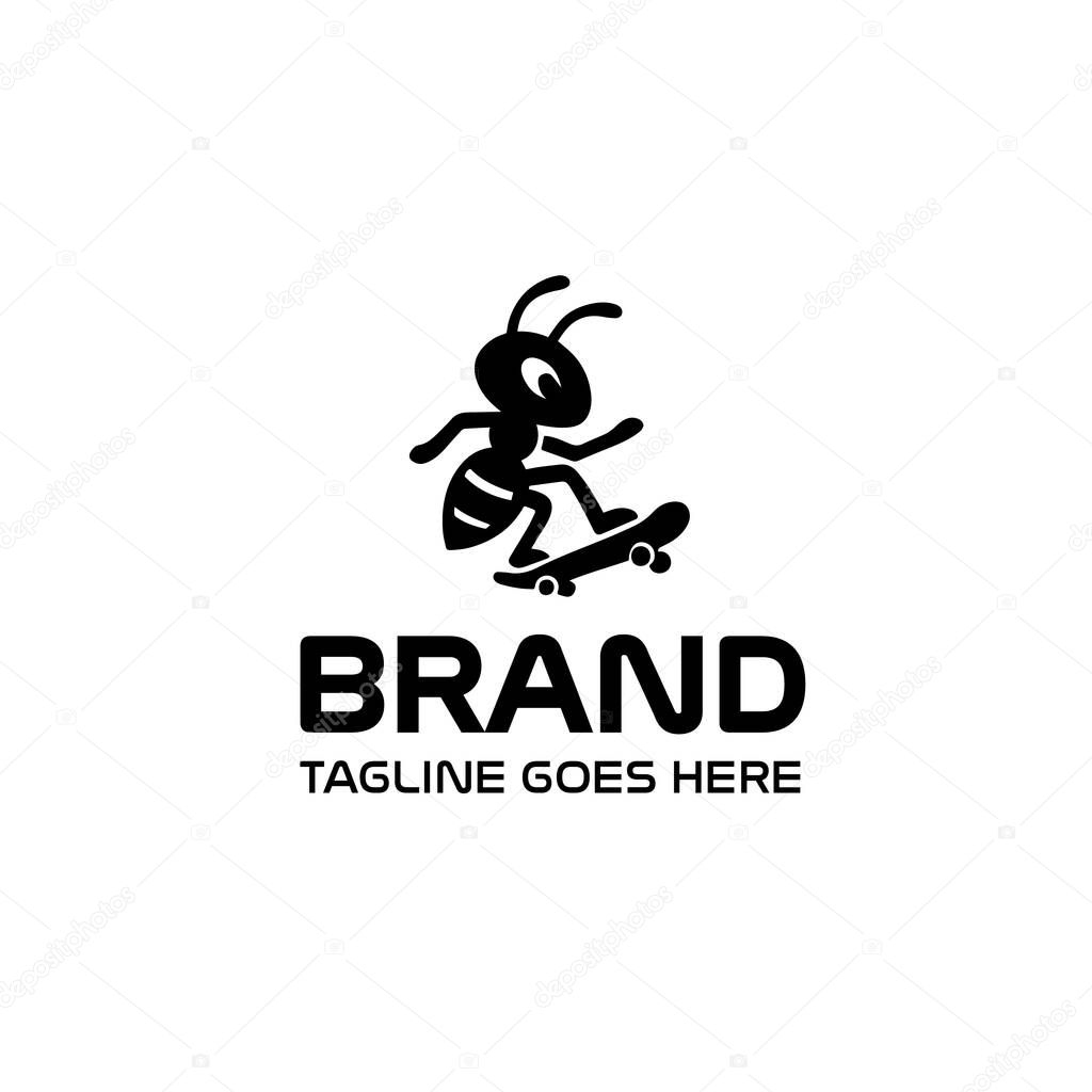 Skateboarding Ant Logo, Fun Active Insect Design