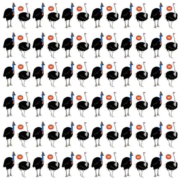 Devekuşu, arkaplan olarak meyve ile cassowary