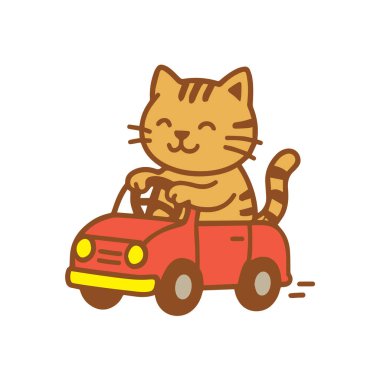 Kırmızı Araba Kullanan Mutlu Kedi