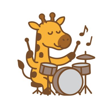 Zürafa davulcusu, müzik notalarıyla davul çalıyor..