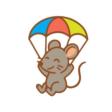 Renkli bir paraşütle paraşütle atlayan sevimli bir fare