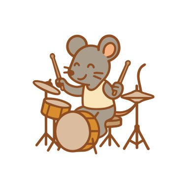 Neşeli bir çizgi film faresi davul çalıyor.