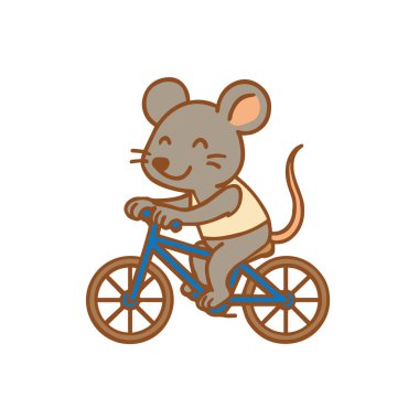 Bisiklete binen Sevimli Çizgi Fare Fare