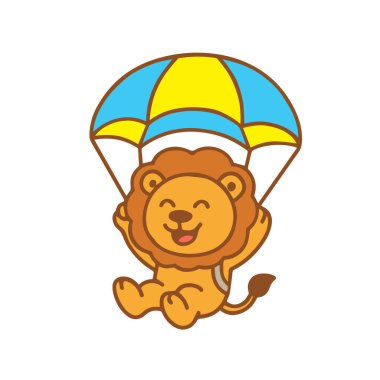 Paraşütle atlayan neşeli bir aslan.