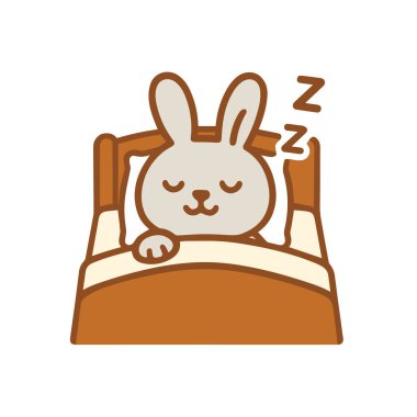 Yatakta uyuyan sevimli çizgi film tavşanı.