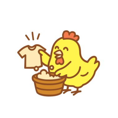 Sevimli Çizgi Film Tavuğu Çamaşır Yıkıyor