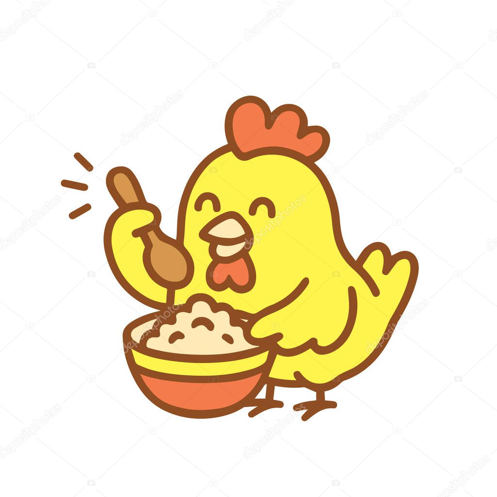 Happy Cartoon Chicken Enjoying a Meal