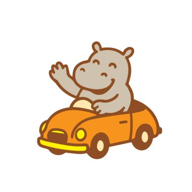 Çizgi film suaygırı turuncu bir arabada el sallıyor.