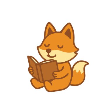 Kitap okuyan şirin bir tilki çizgi filmi.