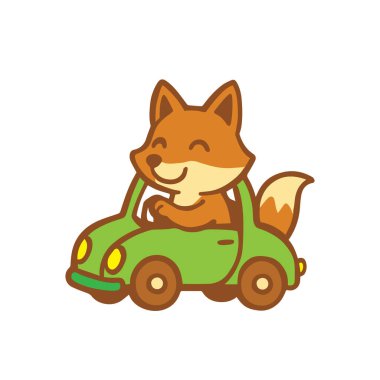 Yeşil Araba kullanan şirin bir Fox çizgi filmi.