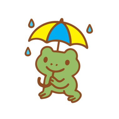 Yağmur Altında Şemsiyeli Çizgi Kurbağa