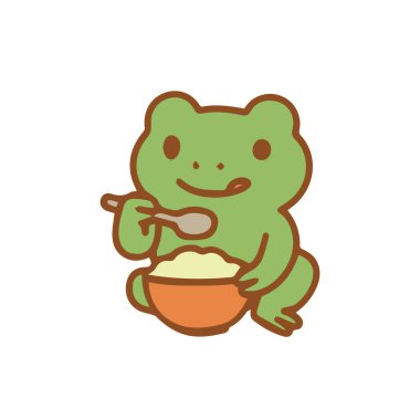 Tatlı Çizgi Film Kurbağası Kâseden Yemek