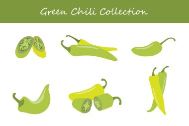 Farklı şekillerde yeşil biber koleksiyonu. Vektör illüstrasyonu.