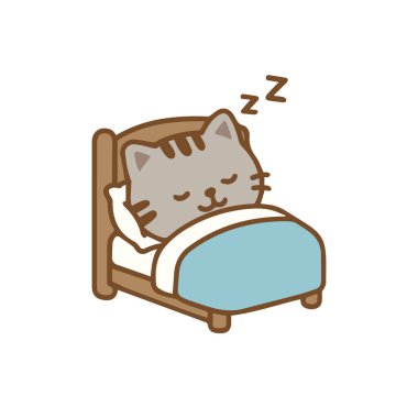 Cute Cartoon Cat Sleeping in Bed