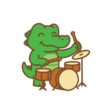 Happy Crocodile Drummer Playing a Drum Set