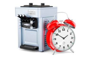 Alarm saati olan ticari dondurma makinesi, beyaz arkaplanda 3 boyutlu görüntüleme