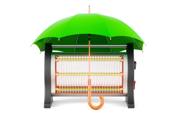 遮阳伞下的卤素或红外加热器 白色背景下的3D渲染隔离 — 图库照片