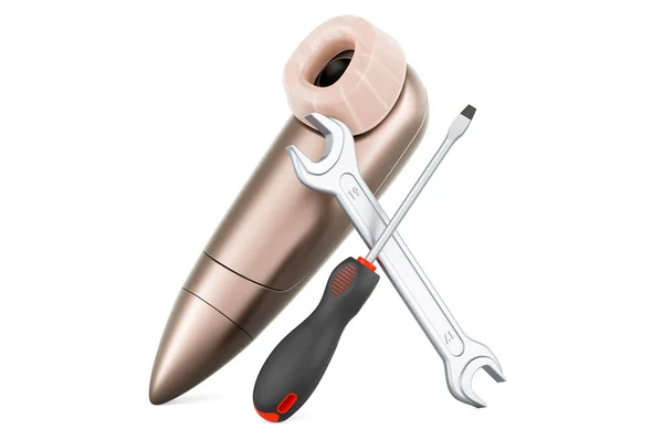 Klitorispumpe Mit Schraubenzieher Und Schraubenschlüssel Rendering Isoliert Auf Weißem Hintergrund — Stockfoto
