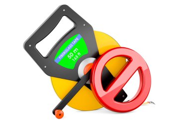 Yasak işareti olan bant ölçüsü, beyaz arkaplanda 3 boyutlu görüntüleme 