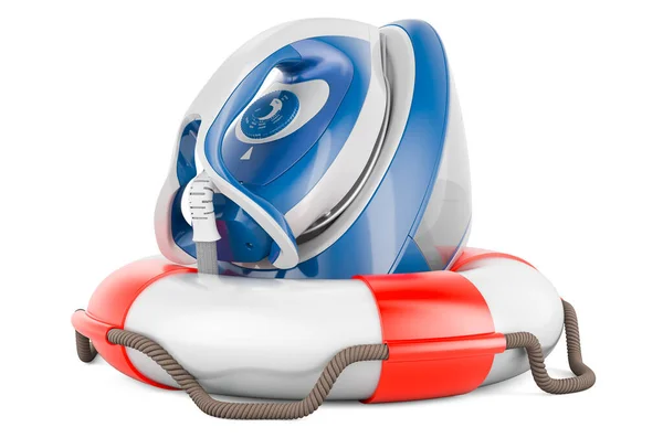 Steam generator iron with lifebelt, 3D rendering isolated on white background
