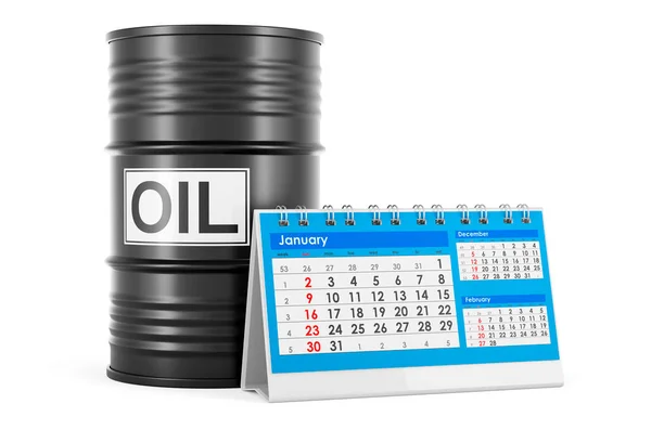 Tischkalender Mit Ölfass Rendering Isoliert Auf Weißem Hintergrund — Stockfoto