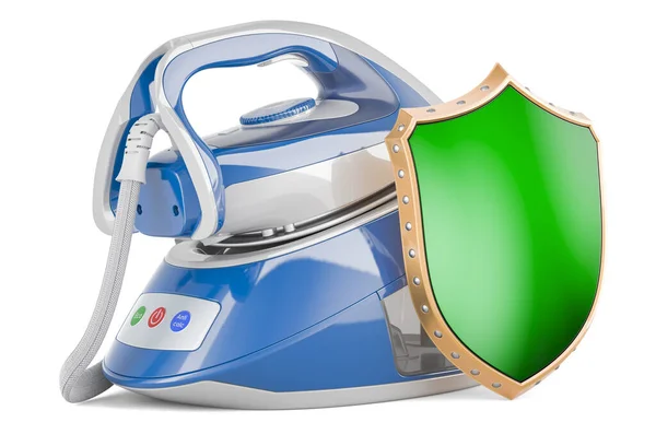 Steam generator iron with shield, 3D rendering isolated on white background