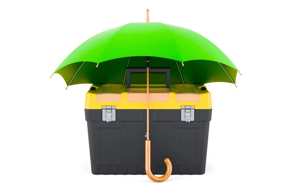 Şemsiye Altında Plastik Araç Kutusu Beyaz Arkaplanda Boyutlu Görüntüleme — Stok fotoğraf